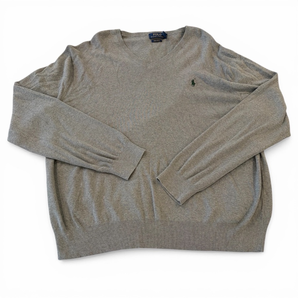 Polo Ralph Lauren V Neck Sweater XXL Green Pima Cotton Pony Logo